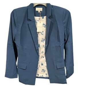 Skies Are Blue Misha Blazer Blue Floral Lined Womens Size Small Open Front NWT